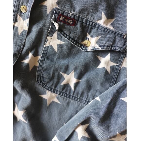Vintage 90s Faded Glory Denim Stars Utility Button Up Shirt - Picture 4 of 4